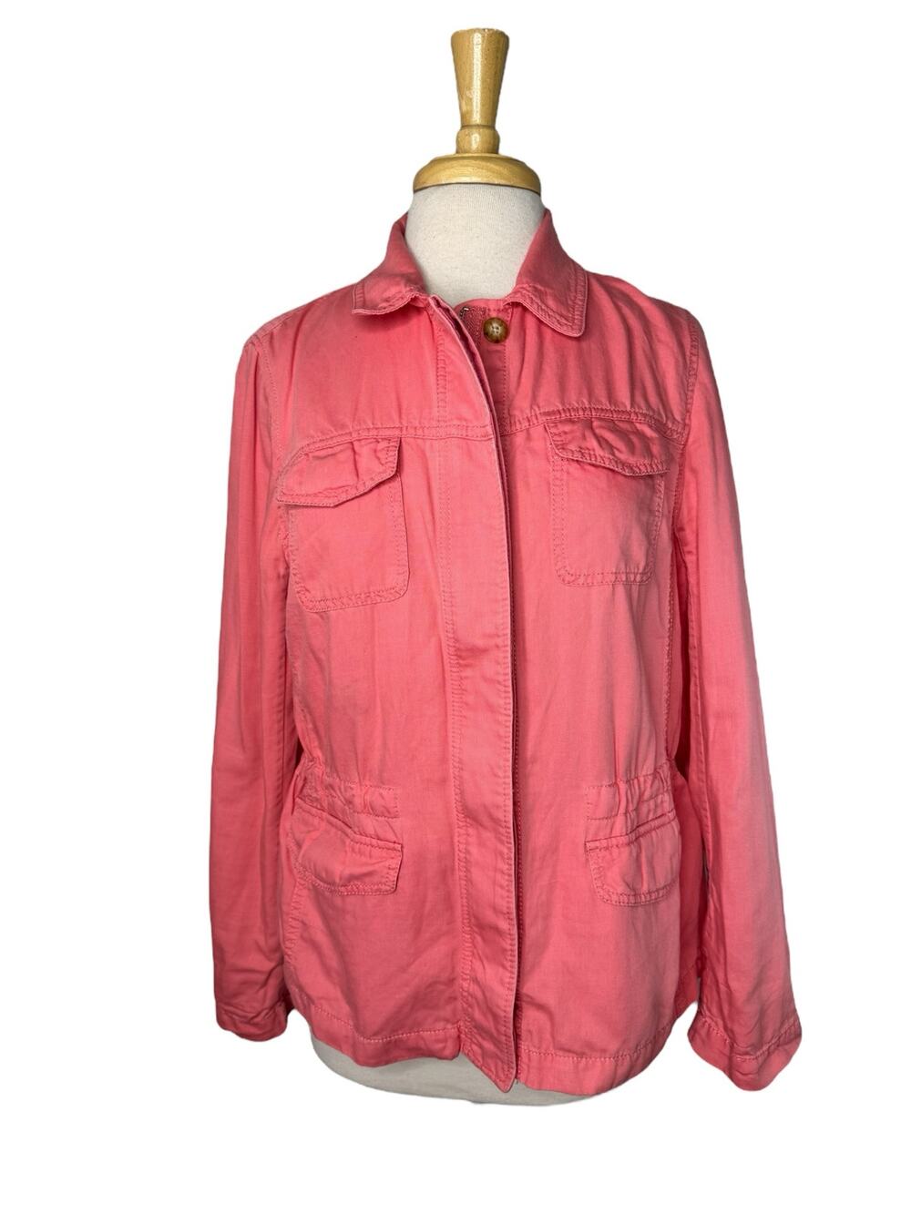 TALBOTS Linen Blend Utility Jacket in Washed Salmon Size Large Womens Full Zip